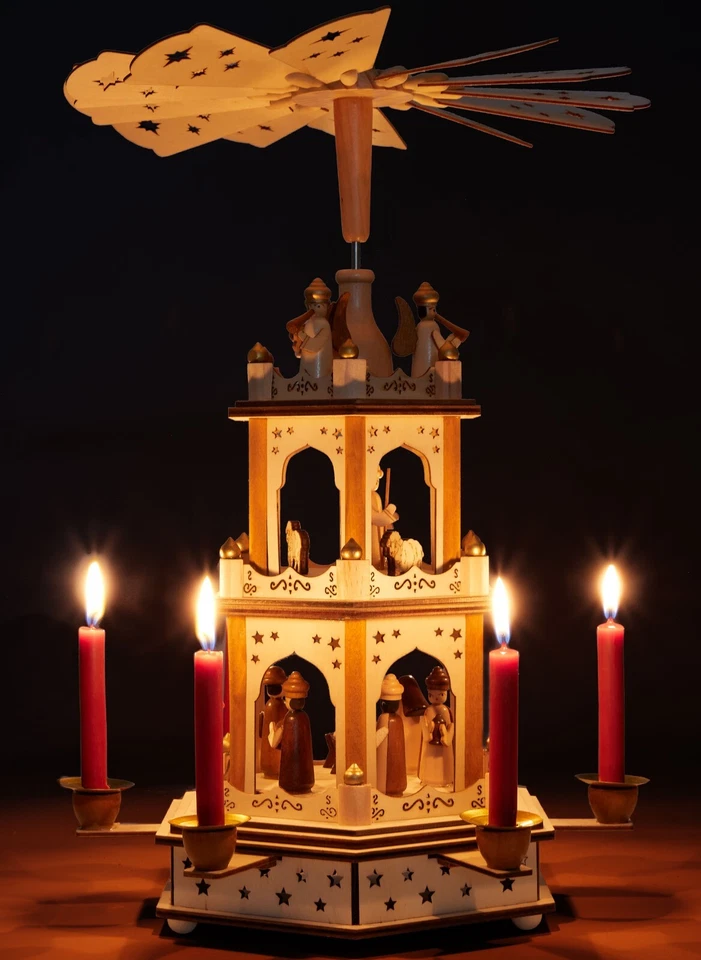 Weihnachtspyramide Tischpyramide 45cm Holz Pyramide 3-stöckig Weihnachten Deko - Bild 2 von 4