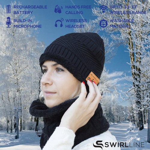 Kabelloses Beanie Mütze und Schal Set mit Kopfhörern für Damen und Herren schwarz - Bild 2 von 7