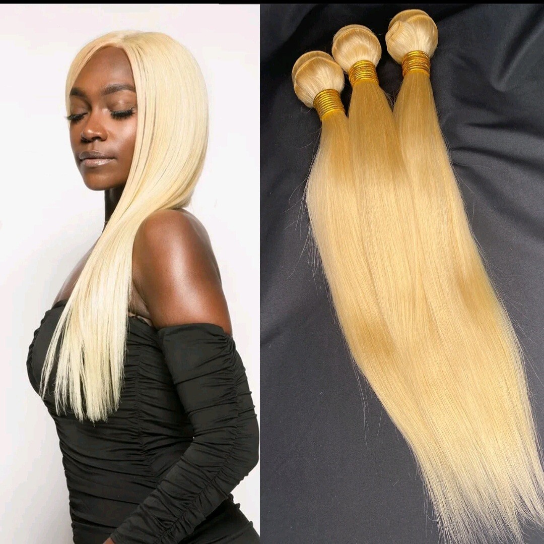 12A PERUVIAN RAW VIRGIN HAIR STRAIGHT BLONDE 613# 22+22+22 THICK BUNDLES 300g