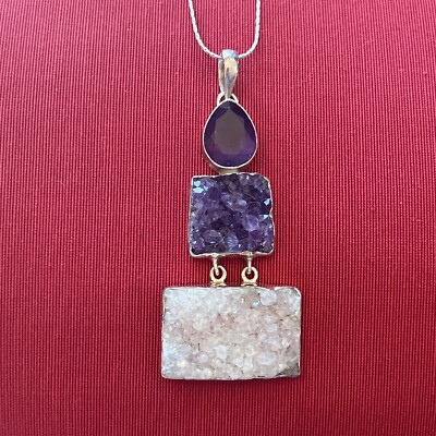 Genuine Artisan Crafted Amethyst 3 Tier Sterling Necklace Faceted Stone 24 