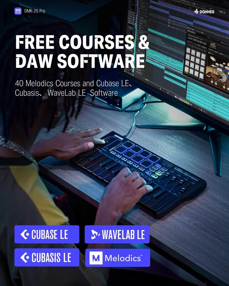 Donner DMK-25 MIDI Keyboard 25 Key 8 Drum Pads Touch Bar USB-C DJ Controller - Image 4 of 4