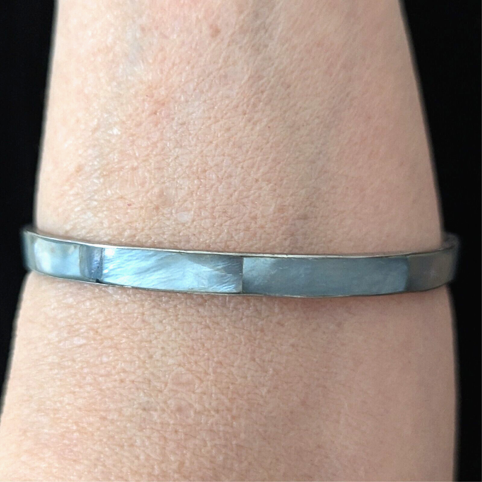 Slate Blue Abalone Inlay Shell Bangle Bracelet St… - image 1
