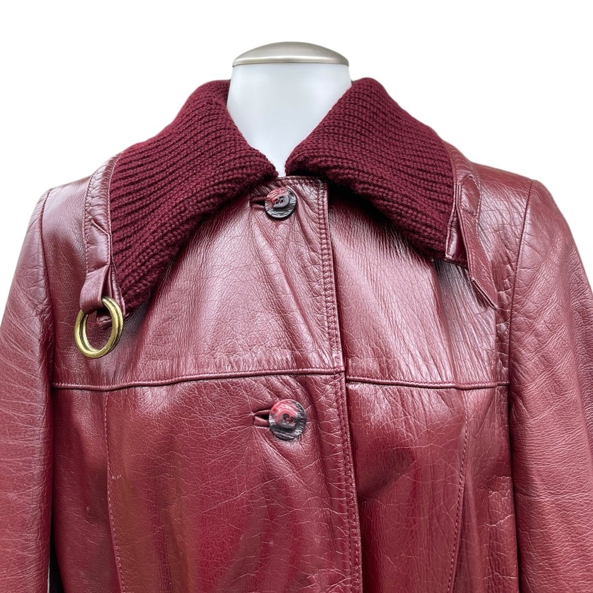 Vintage 70s ETIENNE AIGNER Womens 14 Long Leather Trench Coat 