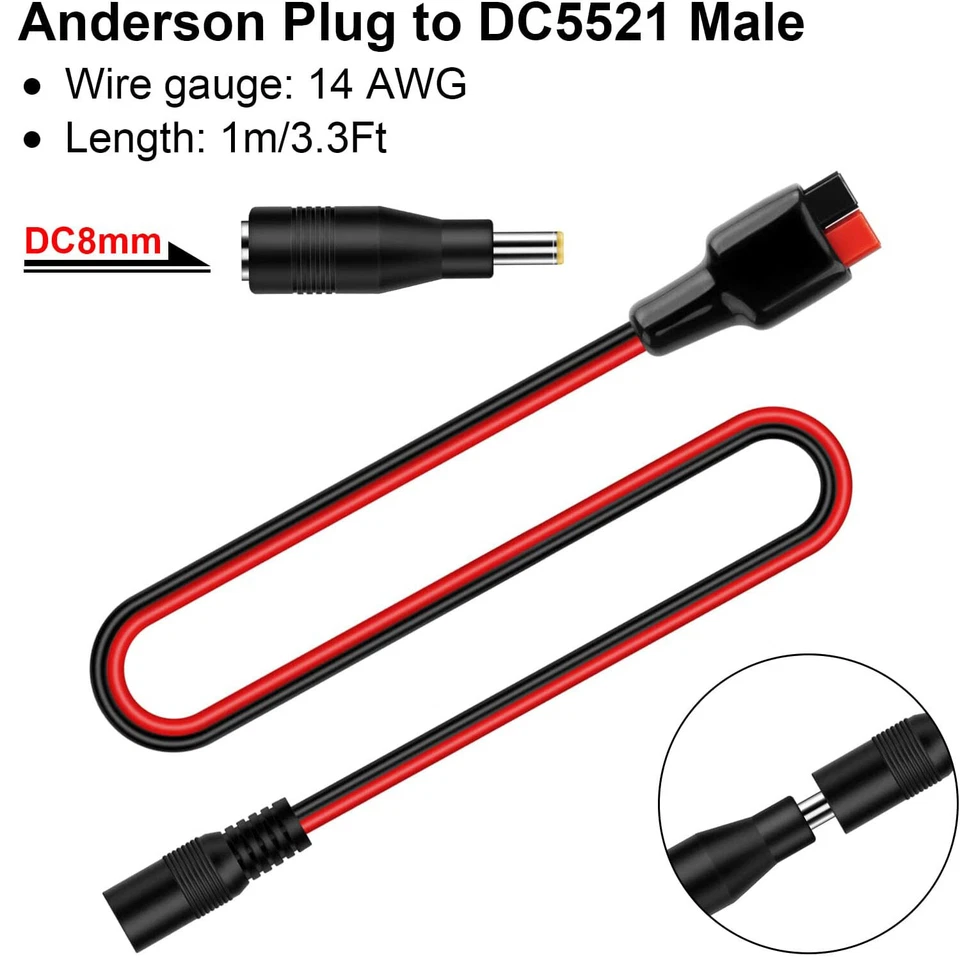 DC 5.5mm x 2.1mm Power Female Cable DC 8mm Adapter To Solar Panel Portable 14AWG - Image 2 of 4
