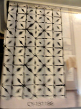 new 13 pc Black white fabric SHOWER CURTAIN Geometric design hooks BOLD dramatic