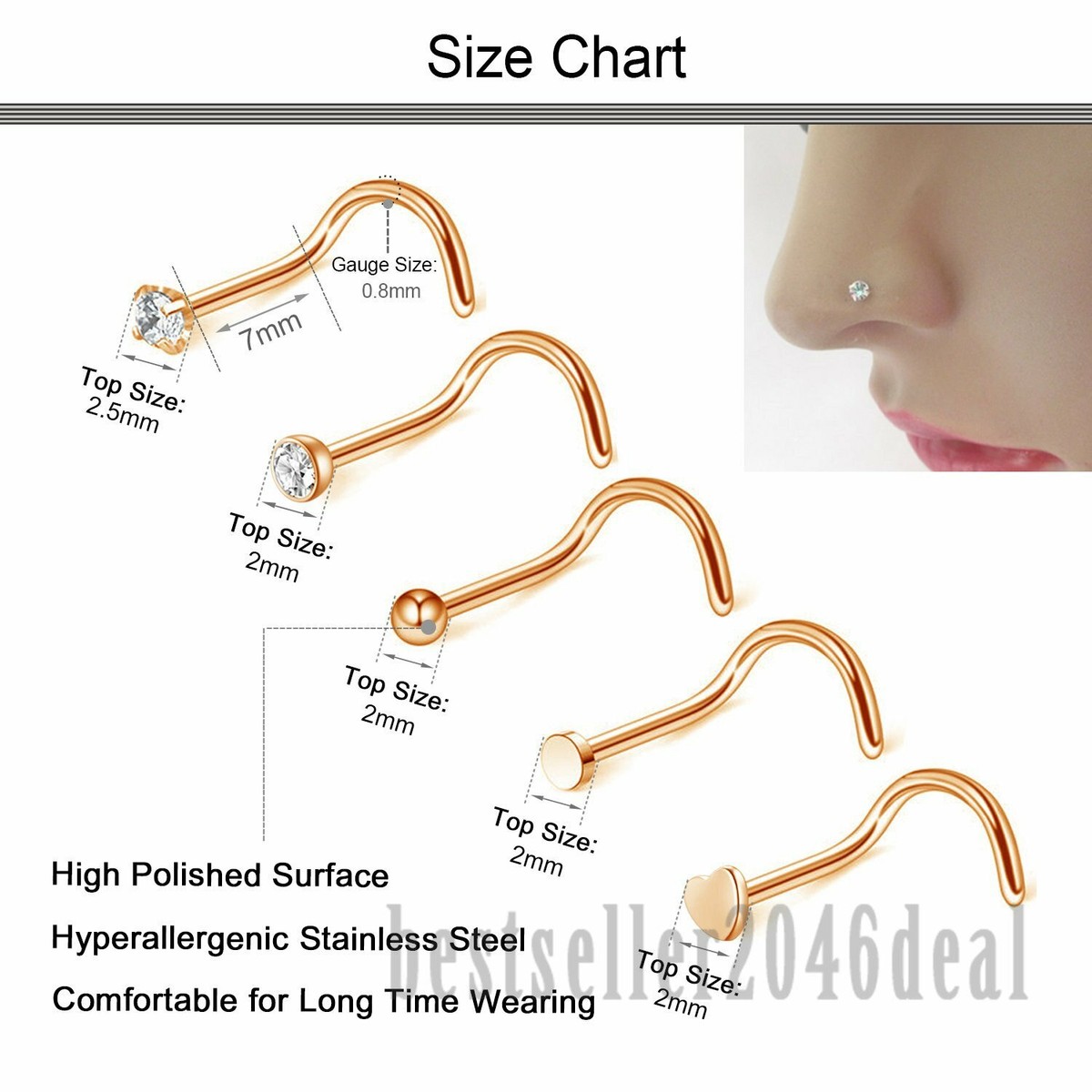 Nose Piercing Stud Sizes Chart
