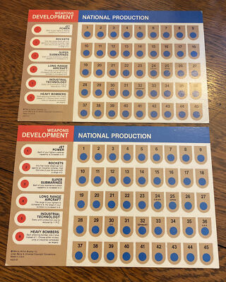 1984 Axis & Allies Spring 1942 Replacement WEAPONS DEVELOPMENT NTL PROD CARDS 