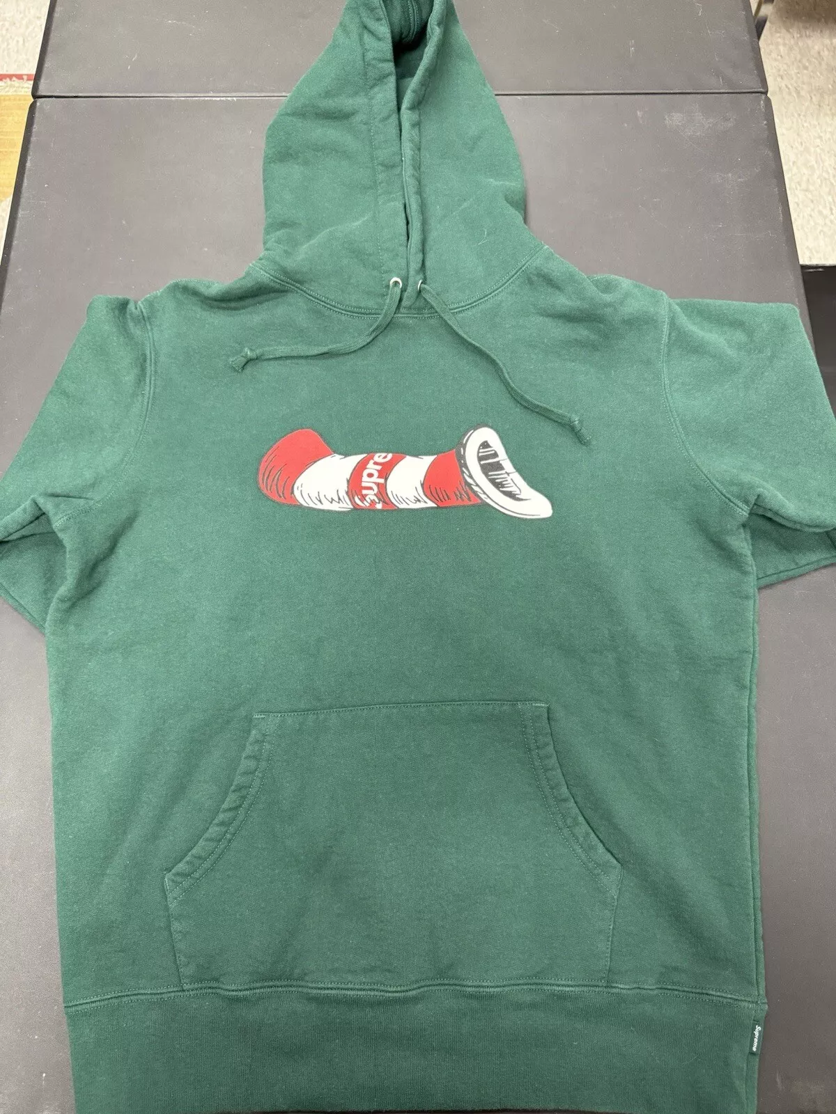 Pull à capuche SUPREME Cat in the Hat taille vert moyen épais *VNDS*