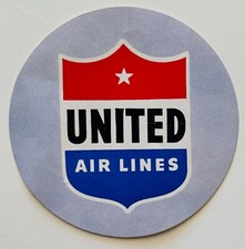 United Airlines Vintage Round Paper Sticker / Label