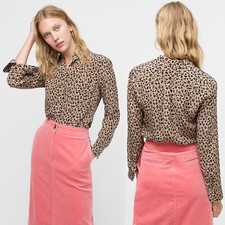 J Crew NWT 128 Silk Button-Up Shirt in Leopard Sz 0 Style AC201