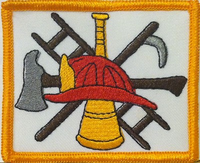 FIRE DEPARTMENT FIREFIGHTER LOGO  Iron-On Patch Emblem Gold  Border #456
