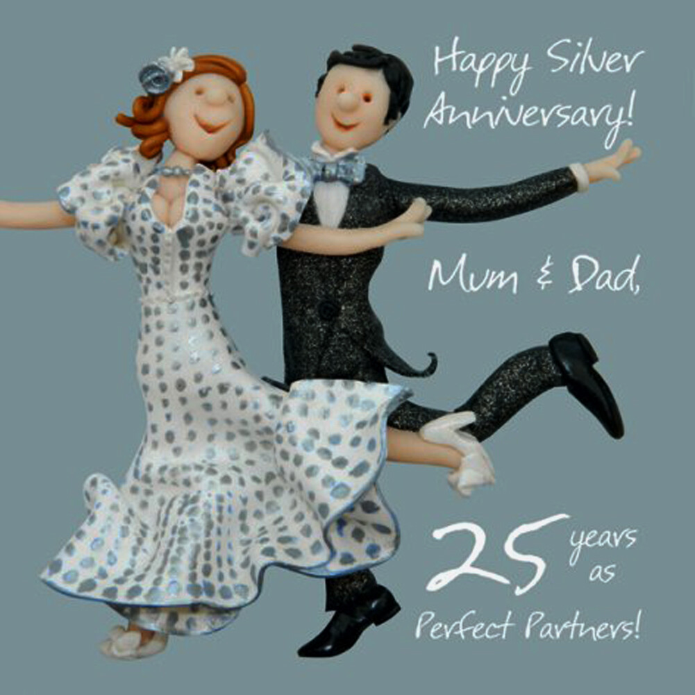 Mum & Dad 25th Silver Wedding Anniversary Greeting Card By Holy Mackerel