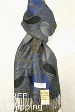 DG Women's Pashmina Scarf Wrap Shawl-Paisley Beige Royal blue Silk Cashmere*029