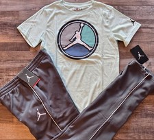 NWT Nike Air Jordan Boys YLG Gray/White/Blue/Red/Black ThermaFit Pants Set Large