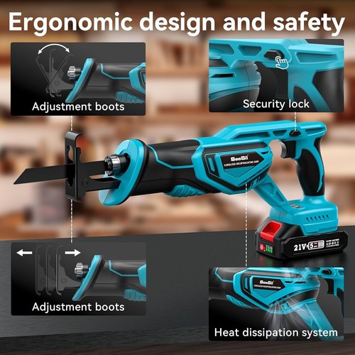 Reciprocating Saw Cordless, 3300 RPM Brushless Motor with 2 x 4.0Ah Batteries, 8 - Picture 5 of 8