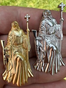 Authentic Santa Muerte Grim Reaper Death Pendant W. AK47 925 Silver / Gold Plated Necklace