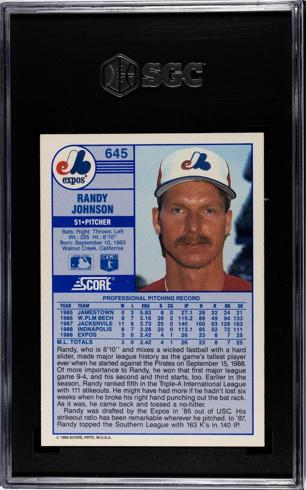 Randy Johnson 1989 puntuación #645 radiocontrol exposiciones patio SGC 10 GEMAS 💎 Foto 2 de 2