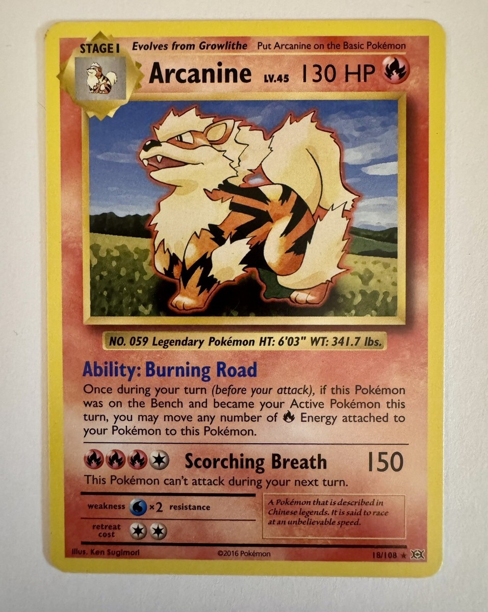 Pokemon Card - 2016 Arcanine 18/108 - XY Evolutions Rare MP Pokemon Card - 2016 Arcanine 18/108 - XY Evolutions Rare MP