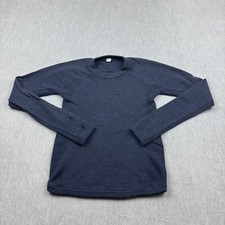 Lululemon Sweater Womens 4 Blue Pullover 100 Merino Wool Warm Thumbholes FLAWS