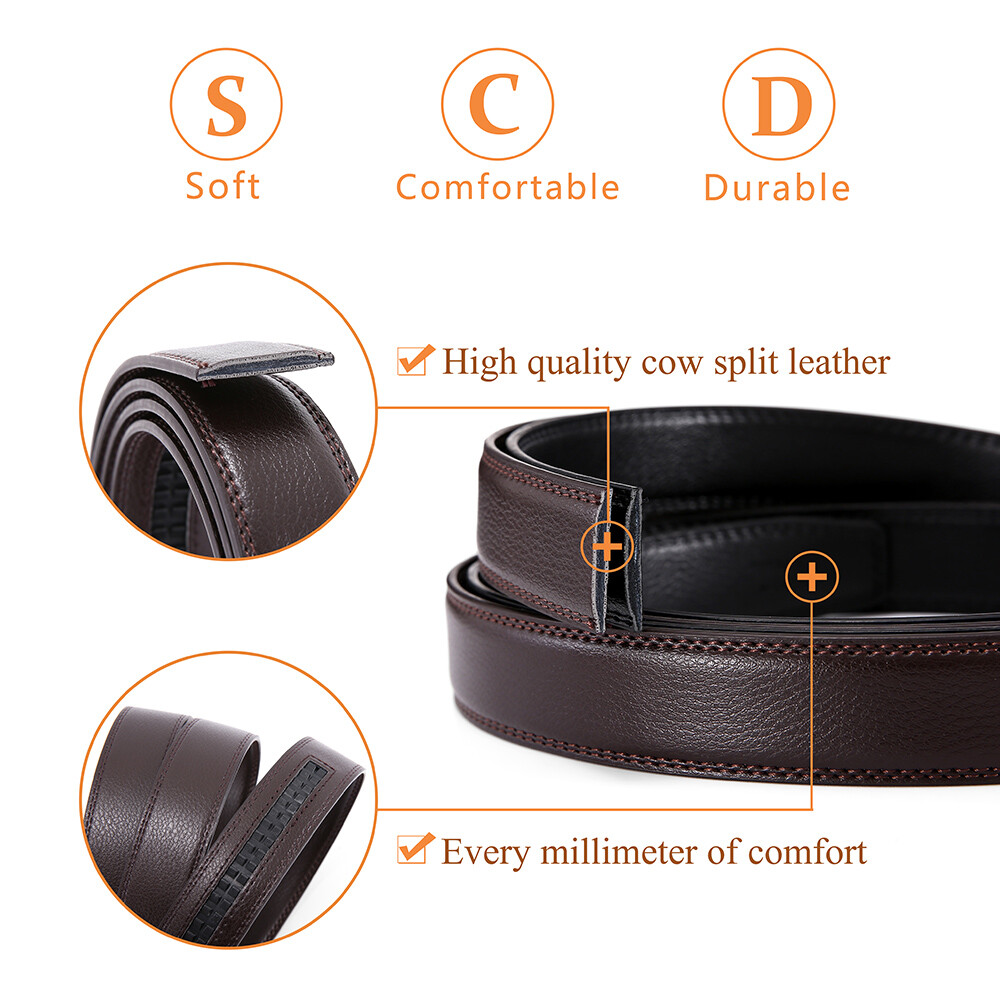 Men's Leather Ratchet Belt Strap Only 30mm Replacement Belt without