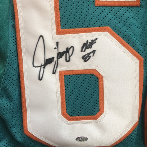 JIM LANGER "HOF 87" Miami Dolphins Teal Football Jersey Leaf COA Auto - Picture 2 of 4