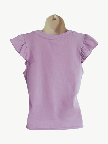 Juniors Large 'Pink Rose' Lavender Ruffled Flutter Shoulder Tank Tee - Bild 2 von 2
