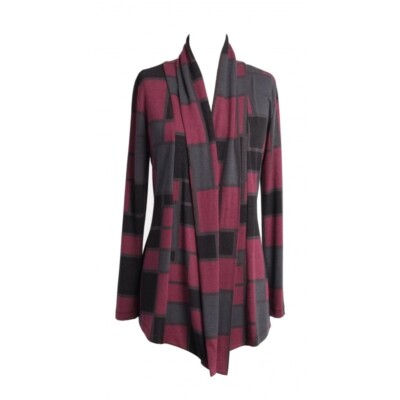 Lange elegante Strickjacke rot grau schwarz mit Ärmeln Joseph Style M 12 EU 40/42