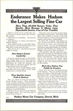 PRINT AD 1920 Hudson Motor Car Company Endurance Detroit 6.75 x 10