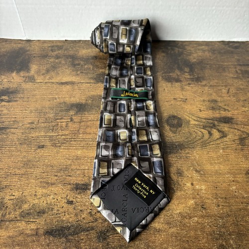 VTG Jerry Garcia Tie New York, NY Collection 35 Green Blue Gray Abstract Squares - Picture 8 of 14