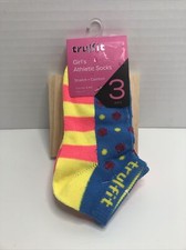Girls Athletic Socks 3-Pair Sock Size 6-8.5 Pink Yellow Blue Tru Fit