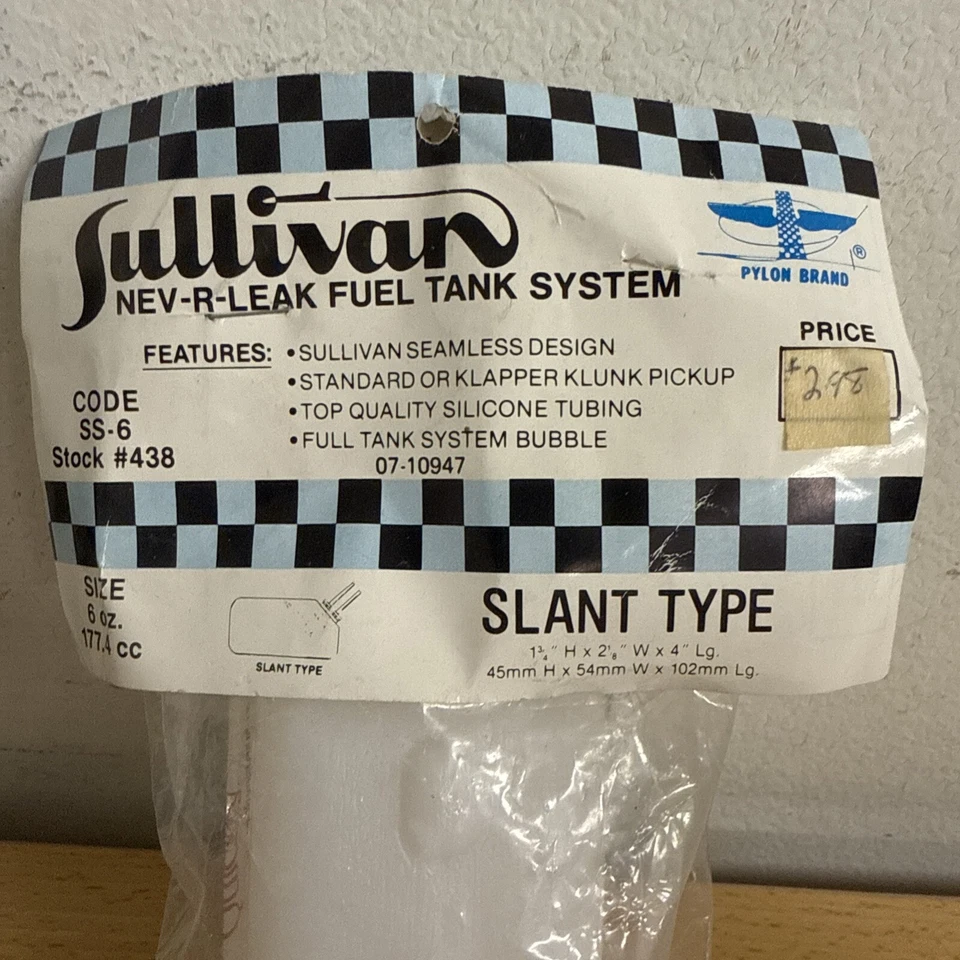 NOS-Sullivan Nev-R-Leak Fuel Tank System Slant Type 6 Oz Code SS-6, Stock#438 - Image 2 of 3