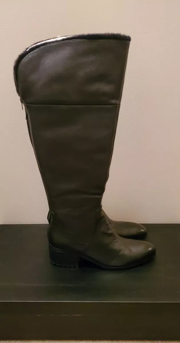 H by Halston Leather Over the Knee Faux Fur Boot Donna Black 12M