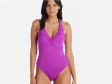 Bleu Rod Beattie Purple Crush Lets Get Twisted Halter One-Piece Swimsuit Size 12