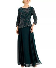 J KARA Beaded-Overlay Gown Hunter/Mercury Size 10 259