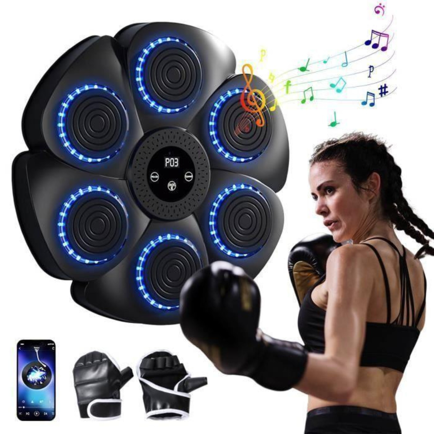 Machine de boxe musicale murale dotée de 9 modes et haut-parleur intégré pour se défouler en musique