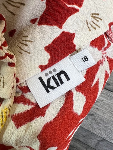 Kin John Lewis Womens Blouse Top Size UK 18 Red Floral Smock Long Sleeves *READ - Picture 6 of 10