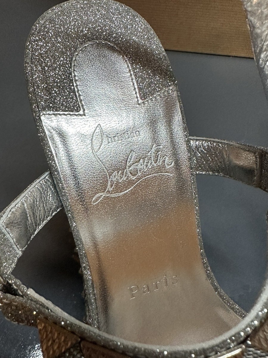 NIB Christian Louboutin PYRACLOU Glitter Espadrille Wedge