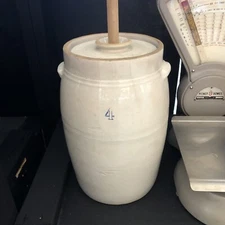 Antique vintage #4 large Butter Churn Crock w/Lid 9x16
