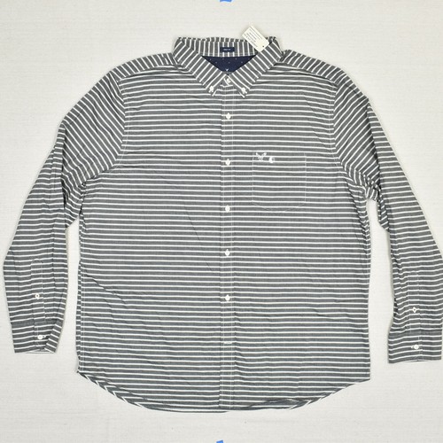 NEW American Eagle Men Button Down Shirt Stripe Cotton Gray Size 3XL Prep Fit - Picture 2 of 8