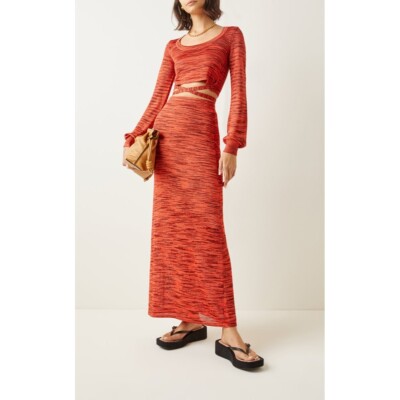 Alexis Womens Monse Space Dyed Knit Maxi Skirt Red Stretch Longline size XL  | eBay