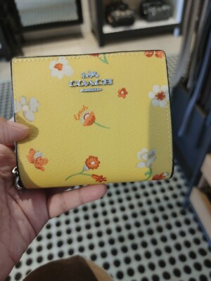 COACH SNAP WALLET WITH MYSTICAL FLORAL PRINT C8703 SILVER/YELLOW