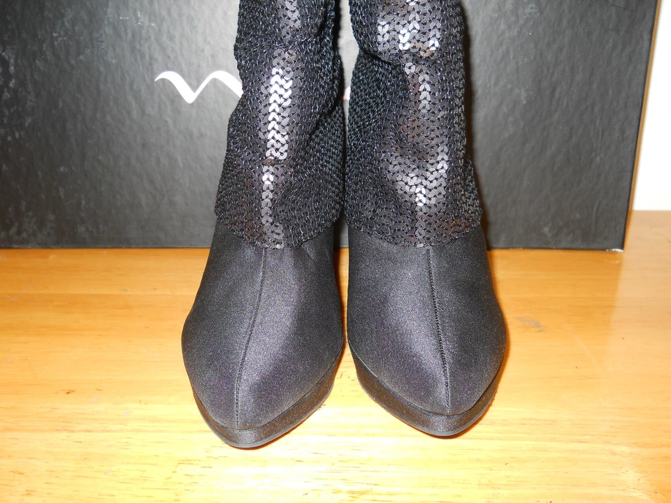 Nuevas botas de tacón Nina para mujer Nakona negras lentejuelas 8 M zapatos Foto 3 de 4