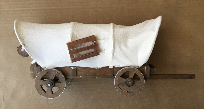 Vintage Handmade 15" Wood + Canvas Conestoga Western Settler Pioneer Wagon Model