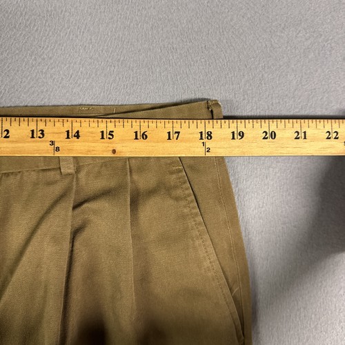 Lands' End Khaki Pants Mens 38 (Fits 36) Long Brown Straight Pleated Cotton - Picture 6 of 9