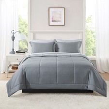 Mainstays 7-Piece Reversible Bed in a Bag Comforter Set with Sheets, Gray, Queen