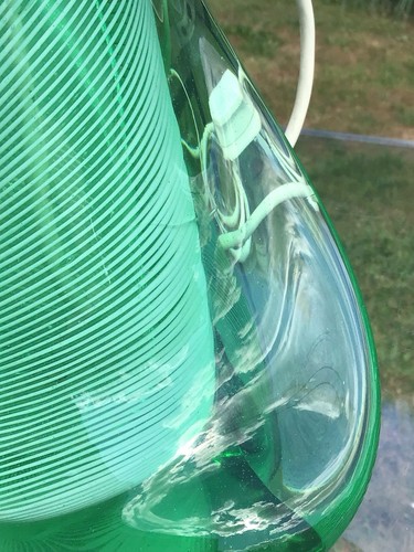 VINTAGE MURANO GLASS TABLE LAMP, FREEFORM DESIGN WITH GREEN STRIPES, ITALY 1960s - Picture 15 of 22