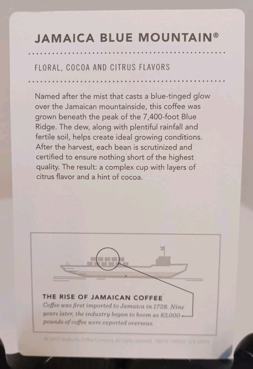 STARBUCKS  JAMAICA BLUE MOUNTAIN TASTER CARD 2015~ NEW ~ VHTF~ GREAT  PRICE