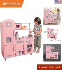 Durable Pink Retro Play Kitchen for Kids with Realistic Appliances  Ice Maker