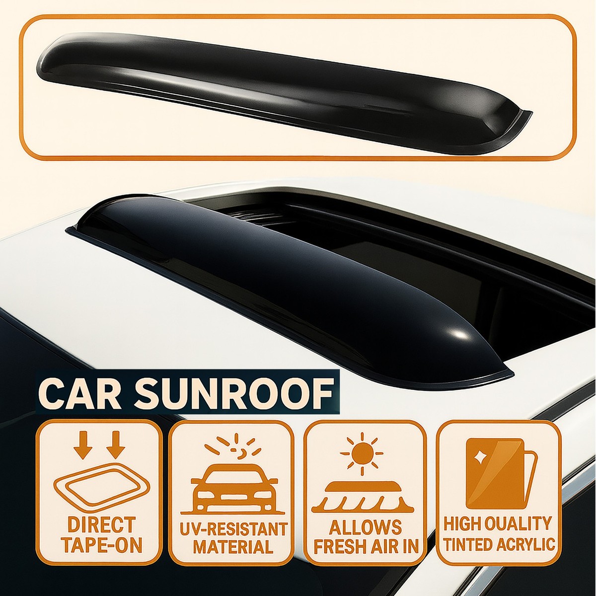 Sunroof Moon Shield Roof Top Visor 980mm Dark Smoke For 14-16