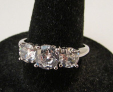 Signed 925 Sterling Silver Triple Round CZ 5 MM 6 MM Ring Size 8